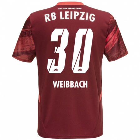 Kandiny Gyermek Noah Weißbach #30 Burgundia Idegenbeli Jersey 2024/25 Mez Póló Ing