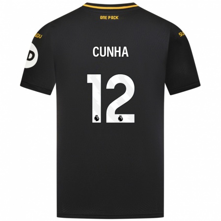 Kandiny Gyermek Matheus Cunha #12 Fekete Idegenbeli Jersey 2024/25 Mez Póló Ing