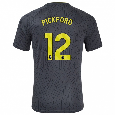 Kandiny Gyermek Jordan Pickford #12 Fekete Sárga Idegenbeli Jersey 2024/25 Mez Póló Ing