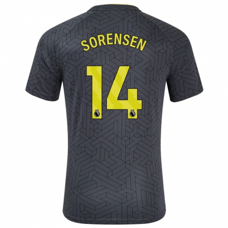 Kandiny Gyermek Nicoline Sorensen #14 Fekete Sárga Idegenbeli Jersey 2024/25 Mez Póló Ing