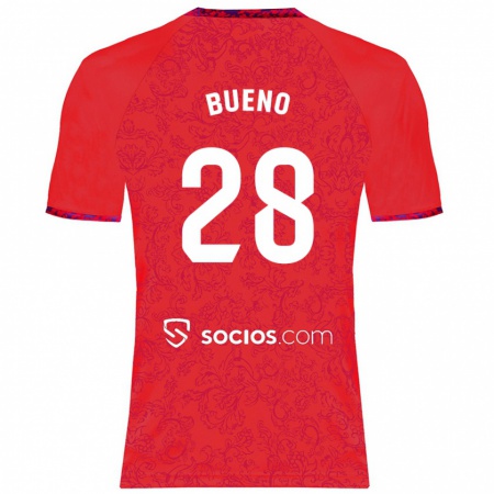 Kandiny Gyermek Manu Bueno #28 Piros Idegenbeli Jersey 2024/25 Mez Póló Ing