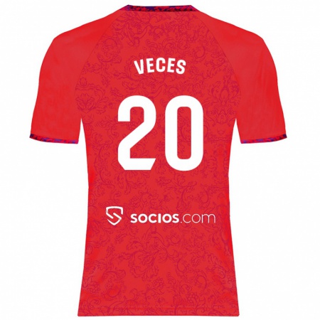 Kandiny Gyermek Sergio Veces #20 Piros Idegenbeli Jersey 2024/25 Mez Póló Ing