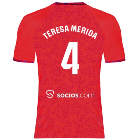 Kandiny Gyermek Teresa Merida #4 Piros Idegenbeli Jersey 2024/25 Mez Póló Ing