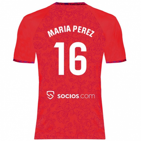 Kandiny Gyermek María Pérez Rabaza #16 Piros Idegenbeli Jersey 2024/25 Mez Póló Ing