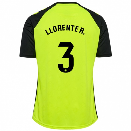 Kandiny Gyermek Diego Llorente #3 Fluoreszkáló Sárga Fekete Idegenbeli Jersey 2024/25 Mez Póló Ing