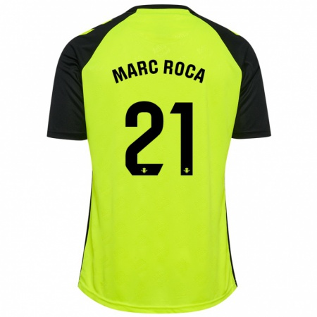 Kandiny Gyermek Marc Roca #21 Fluoreszkáló Sárga Fekete Idegenbeli Jersey 2024/25 Mez Póló Ing