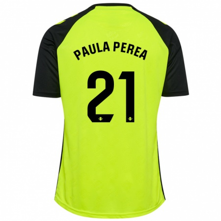 Kandiny Gyermek Paula Perea Ramírez #21 Fluoreszkáló Sárga Fekete Idegenbeli Jersey 2024/25 Mez Póló Ing