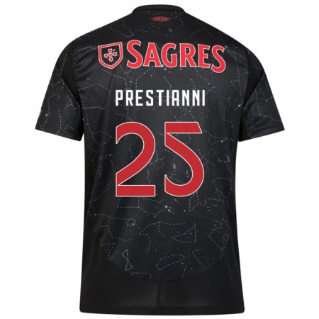 Kandiny Gyermek Gianluca Prestianni #25 Fekete Piros Idegenbeli Jersey 2024/25 Mez Póló Ing