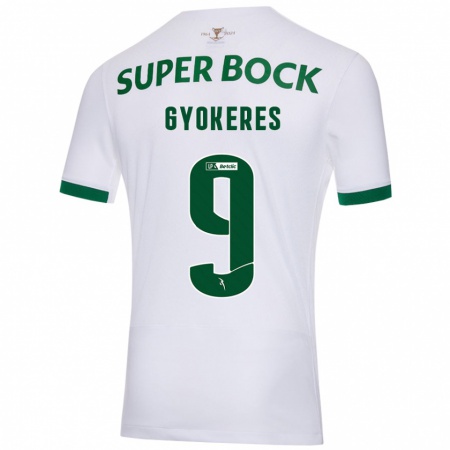 Kandiny Gyermek Viktor Gyökeres #9 Fehér Zöld Idegenbeli Jersey 2024/25 Mez Póló Ing