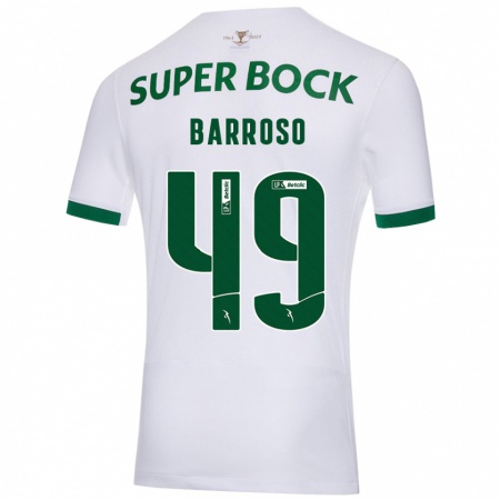 Kandiny Gyermek Leonardo Barroso #49 Fehér Zöld Idegenbeli Jersey 2024/25 Mez Póló Ing