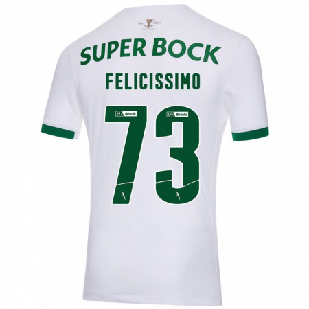 Kandiny Gyermek Eduardo Felicíssimo #73 Fehér Zöld Idegenbeli Jersey 2024/25 Mez Póló Ing