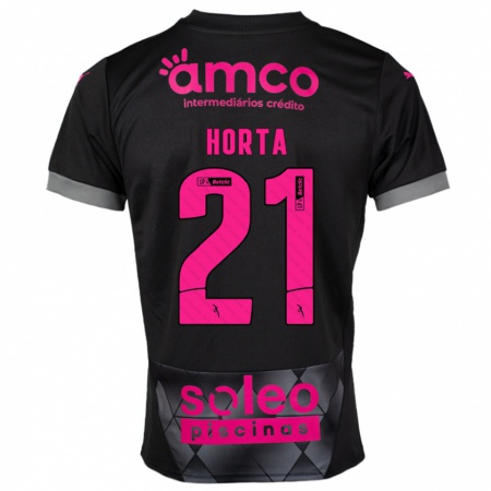 Kandiny Gyermek Ricardo Horta #21 Fekete Rózsaszín Idegenbeli Jersey 2024/25 Mez Póló Ing