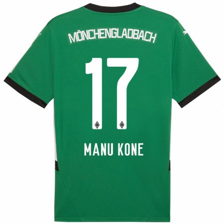 Kandiny Gyermek Manu Koné #17 Zöld Fehér Idegenbeli Jersey 2024/25 Mez Póló Ing