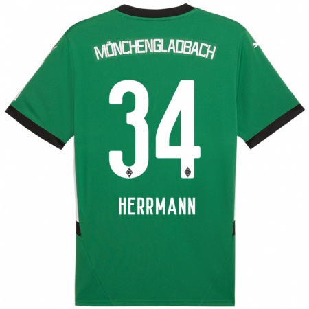 Kandiny Gyermek Charles Herrmann #34 Zöld Fehér Idegenbeli Jersey 2024/25 Mez Póló Ing