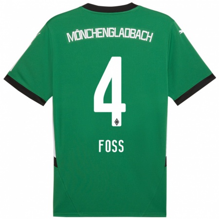 Kandiny Gyermek Jonathan Foss #4 Zöld Fehér Idegenbeli Jersey 2024/25 Mez Póló Ing