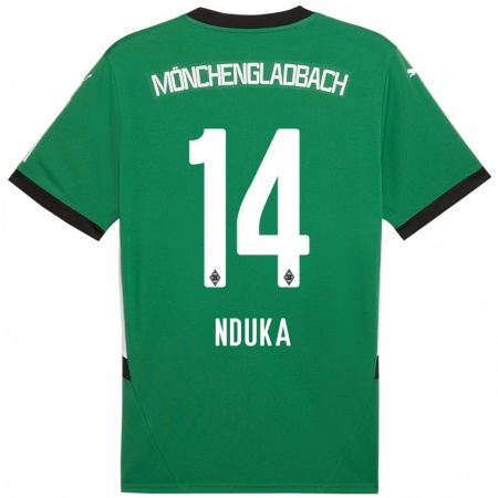 Kandiny Gyermek Michael Nduka #14 Zöld Fehér Idegenbeli Jersey 2024/25 Mez Póló Ing