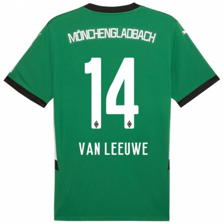 Kandiny Gyermek Kyra Van Leeuwe #14 Zöld Fehér Idegenbeli Jersey 2024/25 Mez Póló Ing