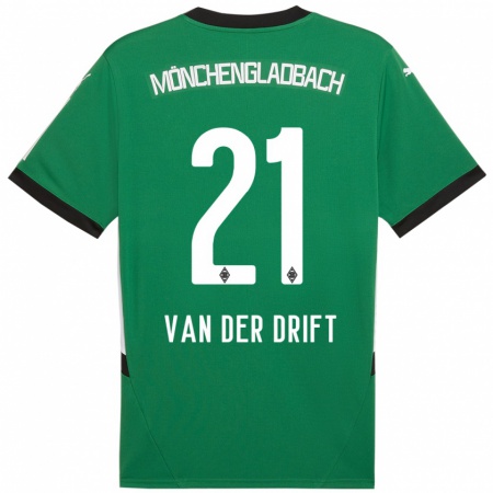 Kandiny Gyermek Suus Van Der Drift #21 Zöld Fehér Idegenbeli Jersey 2024/25 Mez Póló Ing