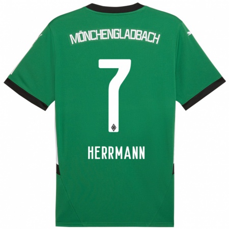 Kandiny Gyermek Patrick Herrmann #7 Zöld Fehér Idegenbeli Jersey 2024/25 Mez Póló Ing