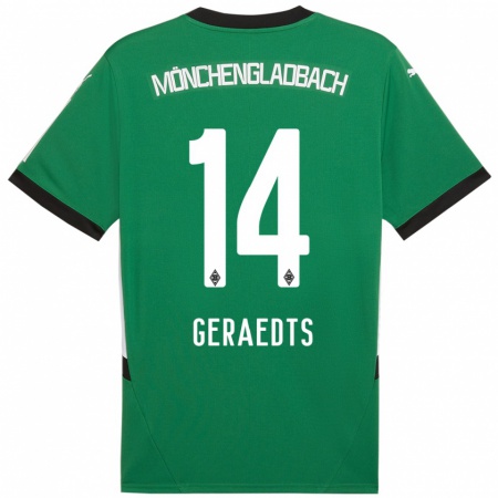 Kandiny Gyermek Kelsey Geraedts #14 Zöld Fehér Idegenbeli Jersey 2024/25 Mez Póló Ing