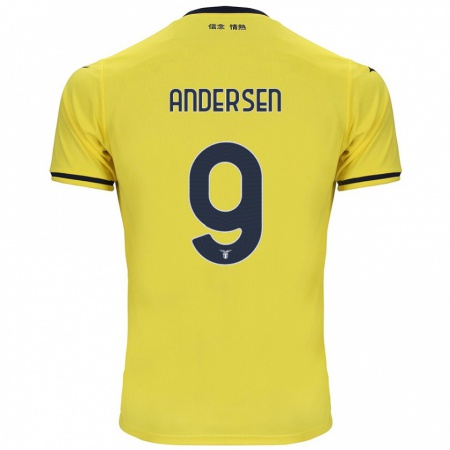 Kandiny Gyermek Signe Holt Andersen #9 Sárga Idegenbeli Jersey 2024/25 Mez Póló Ing