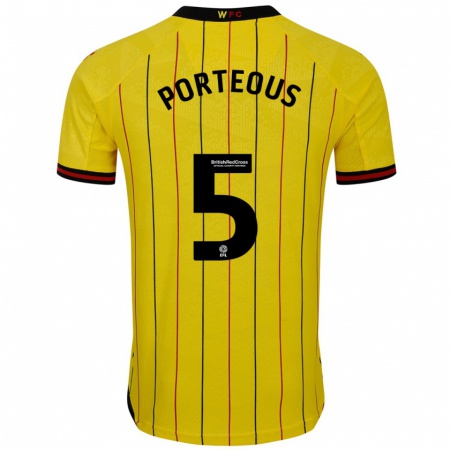 Kandiny Férfi Ryan Porteous #5 Sárga Fekete Hazai Jersey 2024/25 Mez Póló Ing