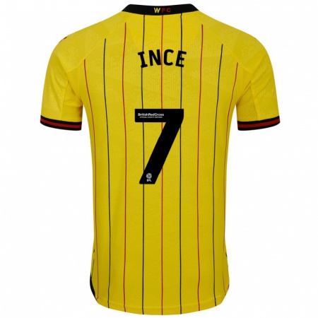 Kandiny Férfi Tom Ince #7 Sárga Fekete Hazai Jersey 2024/25 Mez Póló Ing