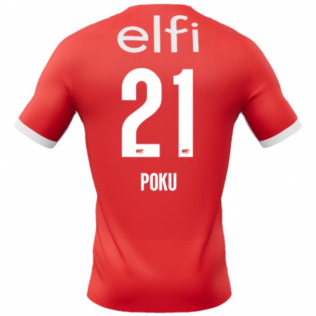 Kandiny Férfi Ernest Poku #21 Piros Fehér Hazai Jersey 2024/25 Mez Póló Ing