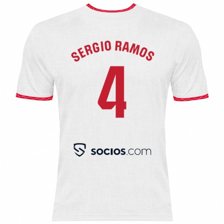 Kandiny Férfi Sergio Ramos #4 Fehér Piros Hazai Jersey 2024/25 Mez Póló Ing