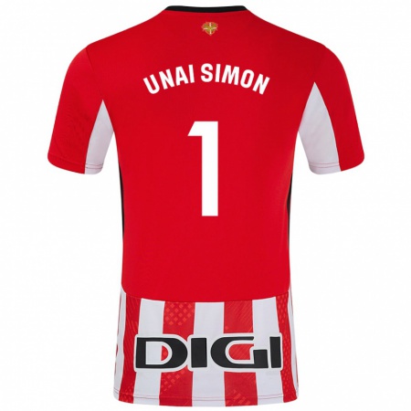 Kandiny Férfi Unai Simón #1 Piros Fehér Hazai Jersey 2024/25 Mez Póló Ing