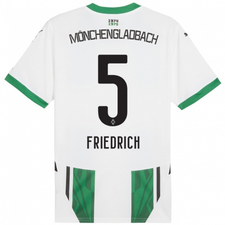 Kandiny Férfi Marvin Friedrich #5 Fehér Zöld Hazai Jersey 2024/25 Mez Póló Ing