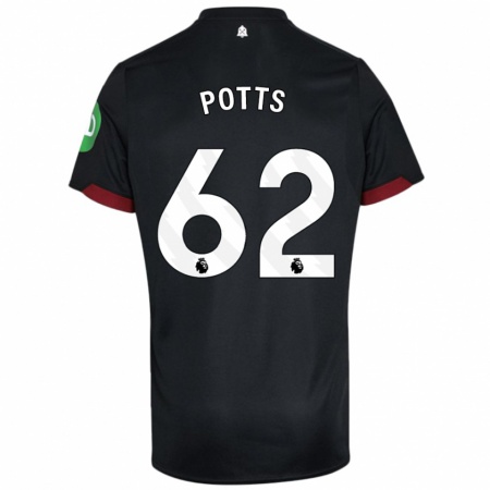 Kandiny Férfi Freddie Potts #62 Fekete Fehér Idegenbeli Jersey 2024/25 Mez Póló Ing