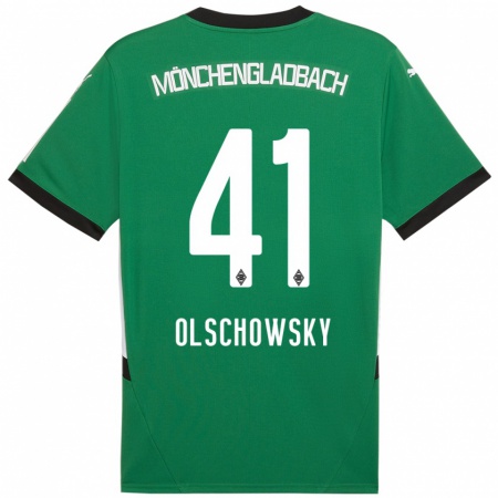 Kandiny Férfi Jan Olschowsky #41 Zöld Fehér Idegenbeli Jersey 2024/25 Mez Póló Ing