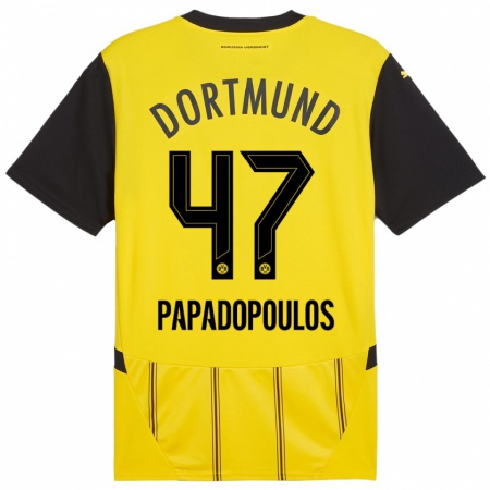 Kandiny Női Antonios Papadopoulos #47 Sárga Fekete Hazai Jersey 2024/25 Mez Póló Ing