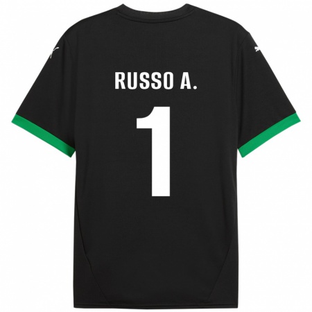 Kandiny Gyermek Alessandro Russo #1 Fekete Sötétzöld Hazai Jersey 2024/25 Mez Póló Ing