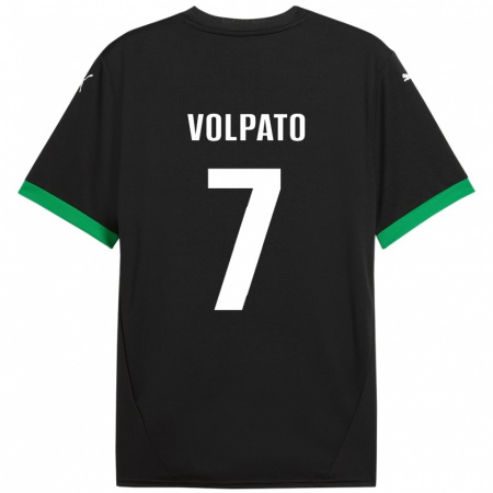 Kandiny Gyermek Cristian Volpato #7 Fekete Sötétzöld Hazai Jersey 2024/25 Mez Póló Ing