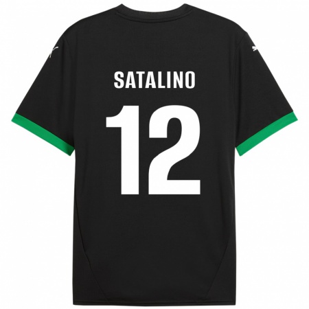 Kandiny Gyermek Giacomo Satalino #12 Fekete Sötétzöld Hazai Jersey 2024/25 Mez Póló Ing