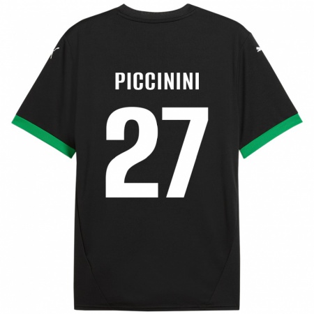 Kandiny Gyermek Stefano Piccinini #27 Fekete Sötétzöld Hazai Jersey 2024/25 Mez Póló Ing