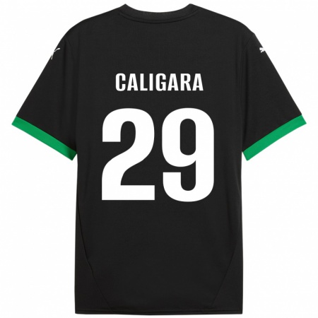 Kandiny Gyermek Fabrizio Caligara #29 Fekete Sötétzöld Hazai Jersey 2024/25 Mez Póló Ing