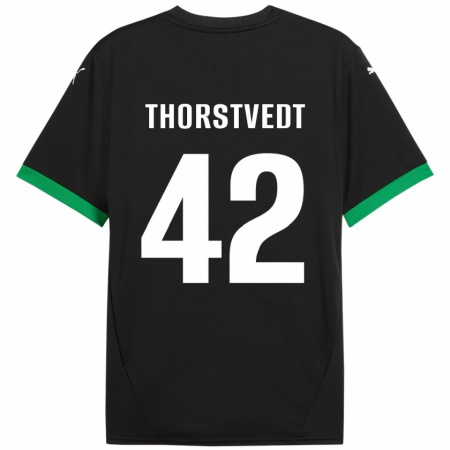 Kandiny Gyermek Kristian Thorstvedt #42 Fekete Sötétzöld Hazai Jersey 2024/25 Mez Póló Ing