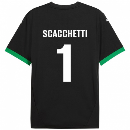 Kandiny Gyermek Alessandro Scacchetti #1 Fekete Sötétzöld Hazai Jersey 2024/25 Mez Póló Ing