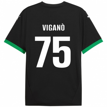 Kandiny Gyermek Lorenzo Viganò #75 Fekete Sötétzöld Hazai Jersey 2024/25 Mez Póló Ing