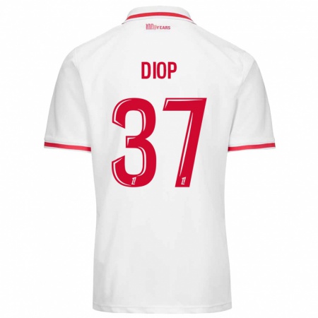 Kandiny Gyermek Edan Diop #37 Fehér Piros Hazai Jersey 2024/25 Mez Póló Ing