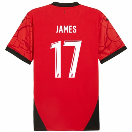 Kandiny Gyermek Jordan James #17 Piros Fekete Hazai Jersey 2024/25 Mez Póló Ing