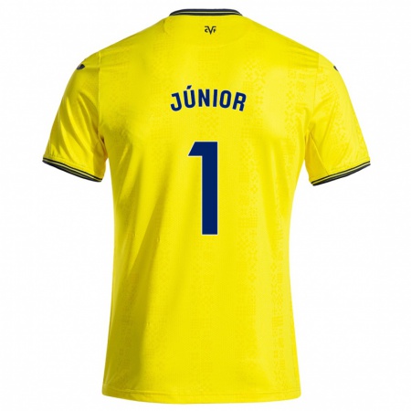 Kandiny Gyermek Luiz Júnior #1 Sárga Fekete Hazai Jersey 2024/25 Mez Póló Ing