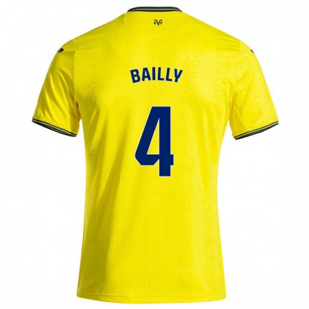 Kandiny Gyermek Eric Bailly #4 Sárga Fekete Hazai Jersey 2024/25 Mez Póló Ing