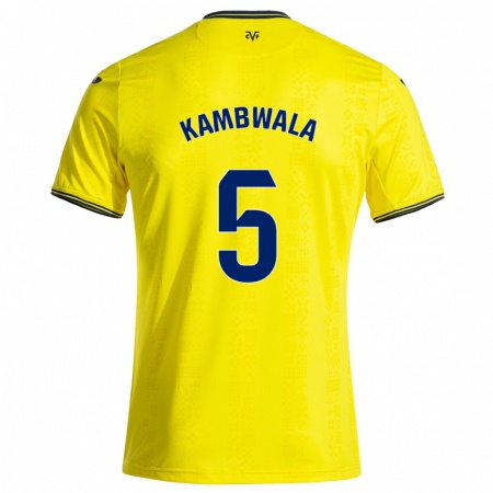 Kandiny Gyermek Willy Kambwala #5 Sárga Fekete Hazai Jersey 2024/25 Mez Póló Ing