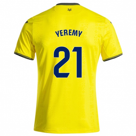 Kandiny Gyermek Yéremy Pino #21 Sárga Fekete Hazai Jersey 2024/25 Mez Póló Ing