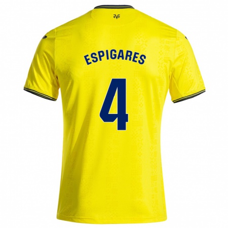 Kandiny Gyermek Antonio Espigares #4 Sárga Fekete Hazai Jersey 2024/25 Mez Póló Ing