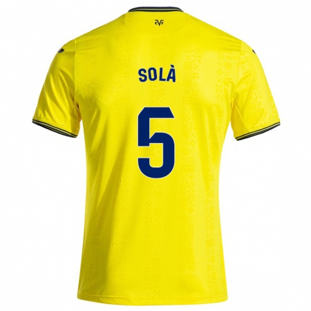 Kandiny Gyermek Arnau Solà #5 Sárga Fekete Hazai Jersey 2024/25 Mez Póló Ing